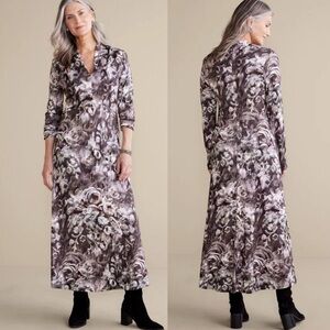 Soft Surroundings Naima Floral Moody Dark Romantic Victorian  Maxi Dress Medium
